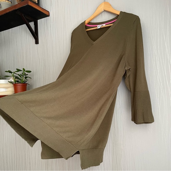 ISAAC MIZRAHI LIVE V- NECK SPLIT TIE SLEEVE TUNIC SWEATER PLUS SIZE 2X GREEN - Picture 5 of 12